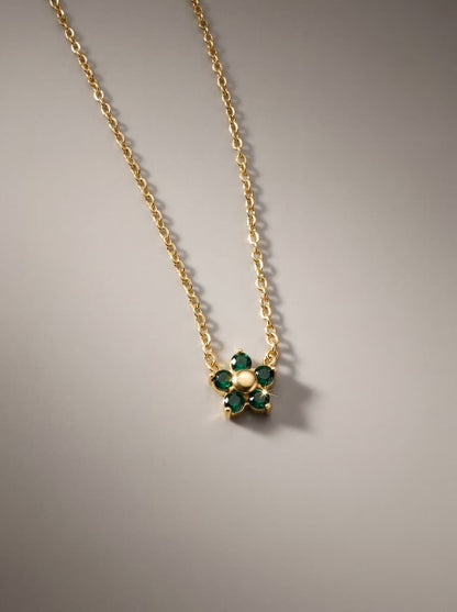 Emerald Bloom Crystal Gold Chain Necklace