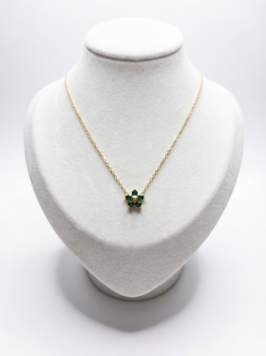 Emerald Bloom Crystal Gold Chain Necklace