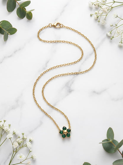 Emerald Bloom Crystal Gold Chain Necklace