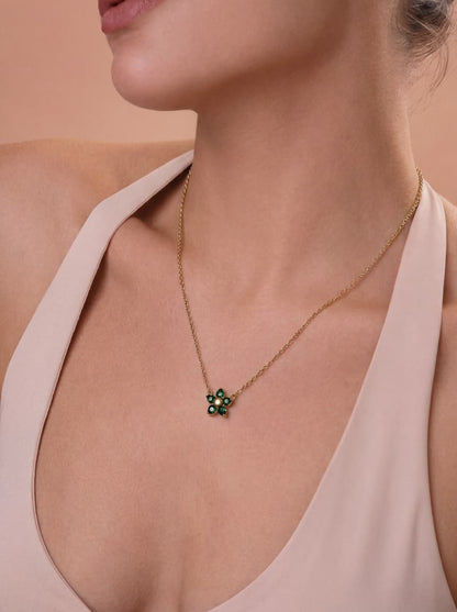 Emerald Bloom Crystal Gold Chain Necklace