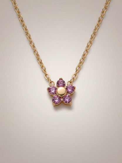 Rose Pink Blossom Crystal Gold Pendant Necklace