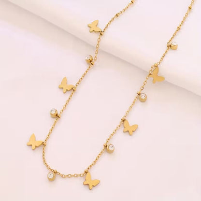 Butterfly Diamond Charms Necklace Gold Plated, Waterproof and Anti-Tarnish