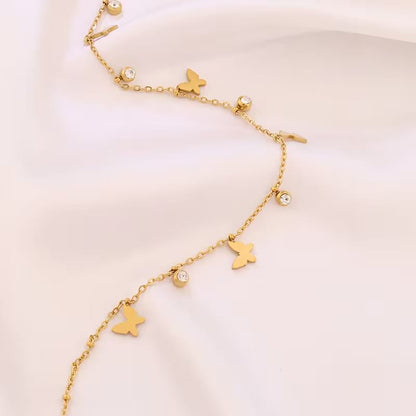 Butterfly Diamond Charms Necklace Gold Plated, Waterproof and Anti-Tarnish