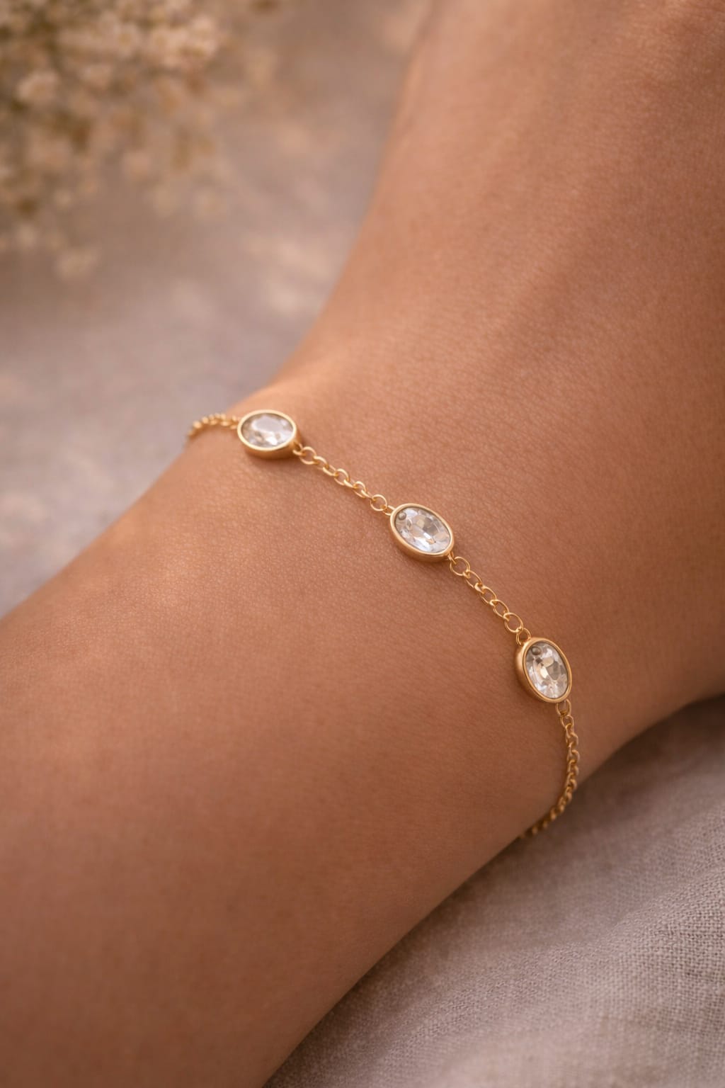 Four Crystal Oval Chain Bracelet