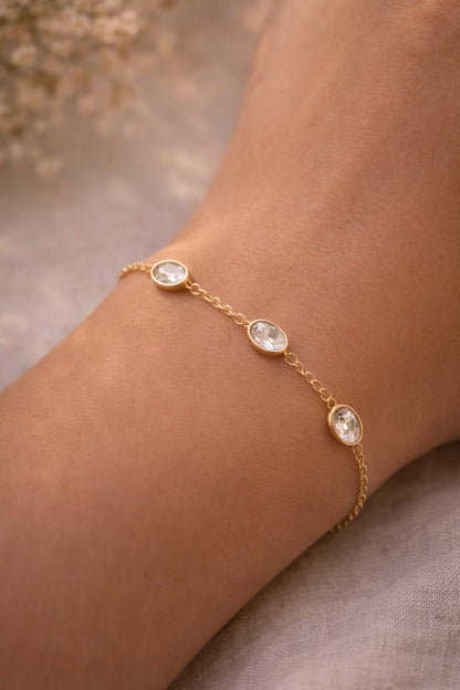 Four Crystal Oval Chain Bracelet