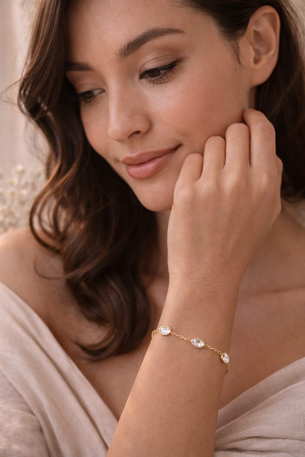 Four Crystal Oval Chain Bracelet