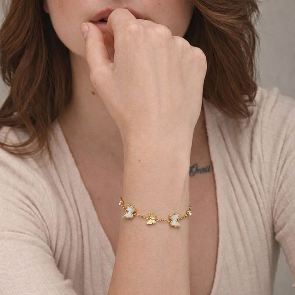 White Butterfly Charm Gold Bracelet