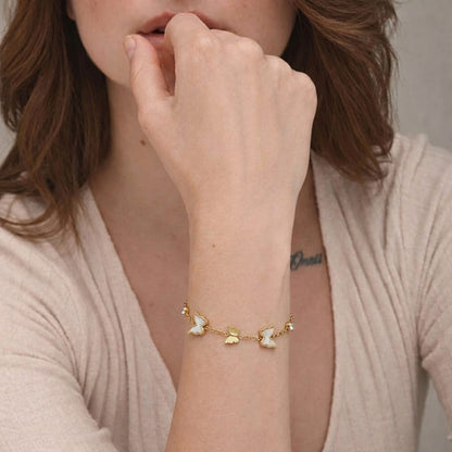 White Butterfly Charm Gold Bracelet