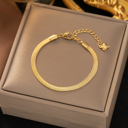 Snake Bracelet Gold Plated, Anti-Tarnish, Waterproof 8.5 inches with Extension & Heart Charm