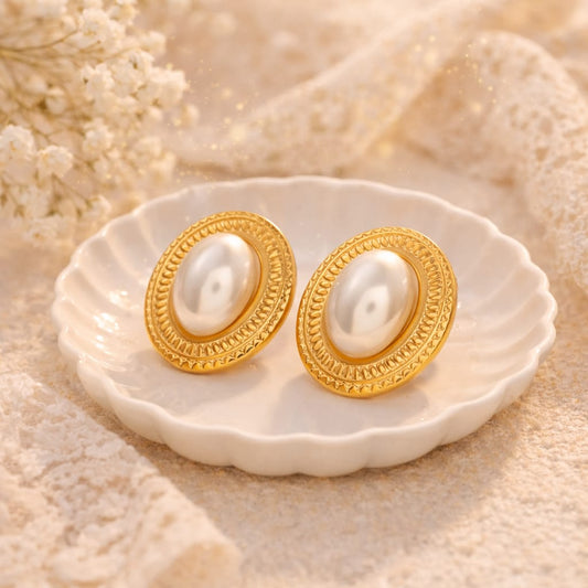 Oval Pearl Stud Earrings