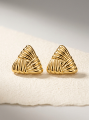 Golden Twisted Triangle Statement Stud Earrings