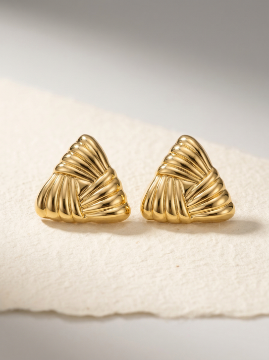 Golden Twisted Triangle Statement Stud Earrings