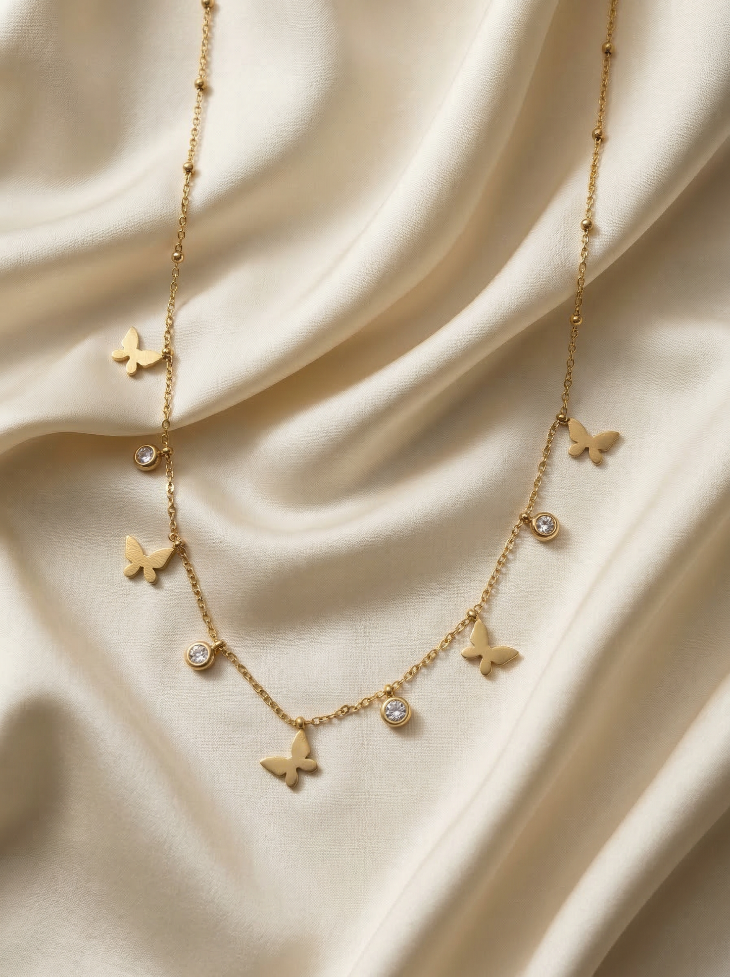 Butterfly Diamond Charms Necklace Gold Plated, Waterproof and Anti-Tarnish