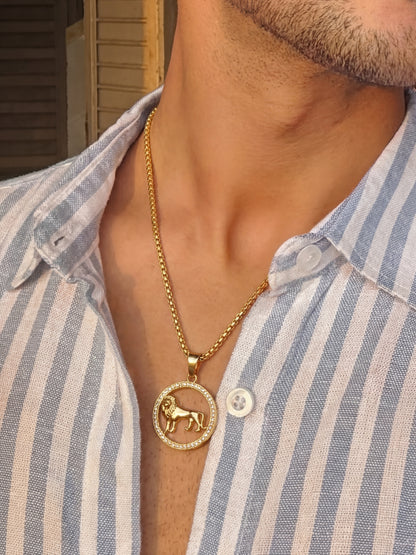 Golden Lion Emblem Pendant Chain