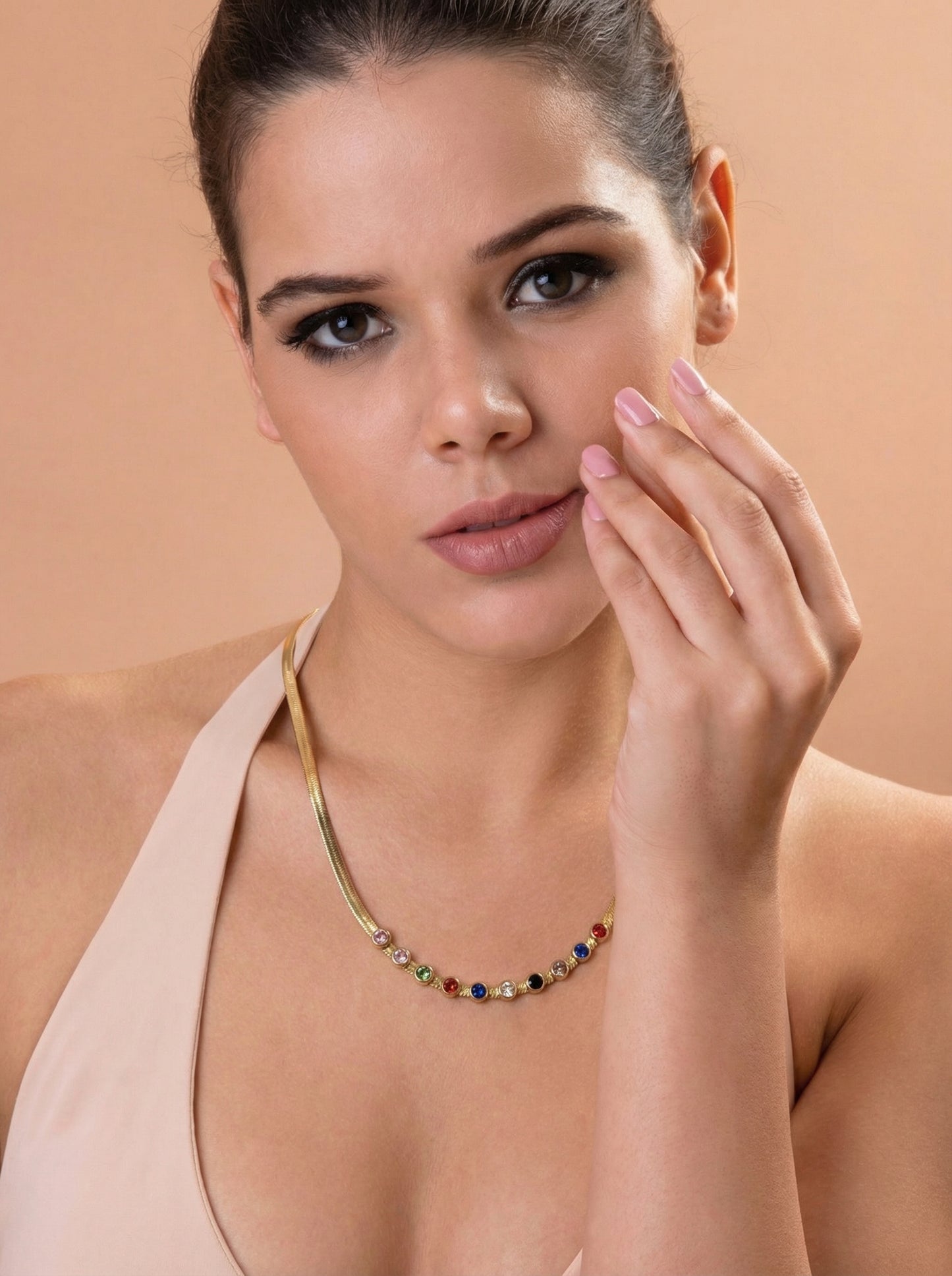 Rainbow Solitaires Charm Necklace