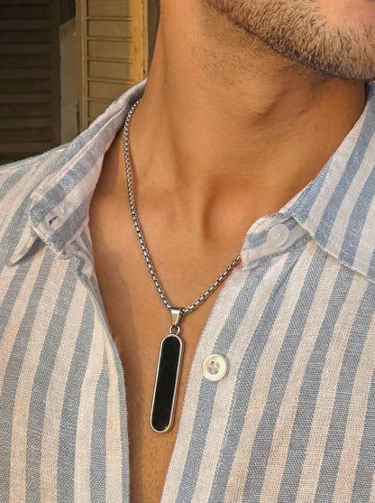 Black Onyx Bar Pendant Necklace for Men - 60 CM