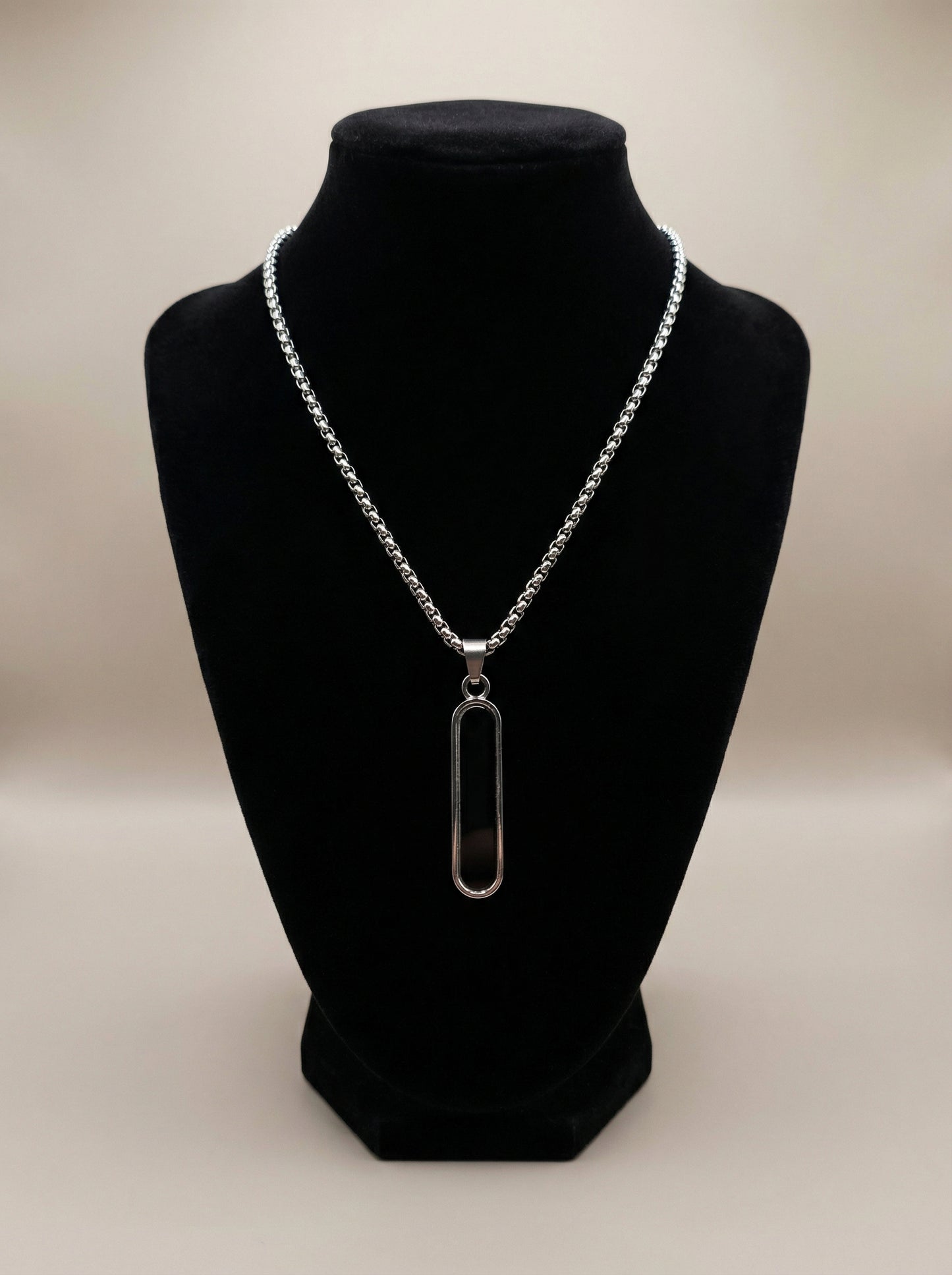 Black Onyx Bar Pendant Necklace for Men - 60 CM