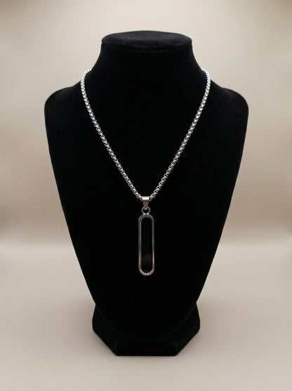 Black Onyx Bar Pendant Necklace for Men - 60 CM