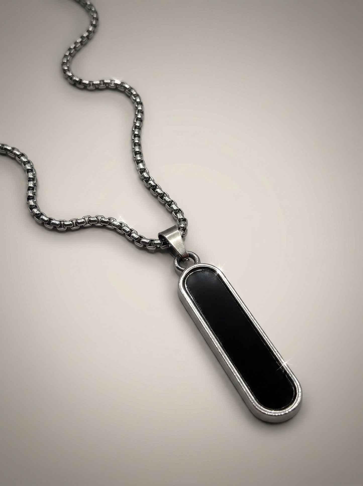 Black Onyx Bar Pendant Necklace for Men - 60 CM