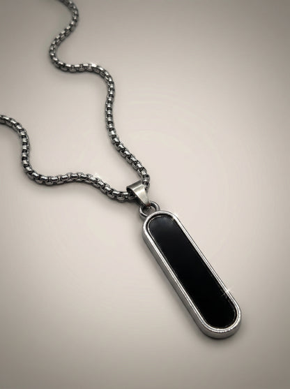 Black Onyx Bar Pendant Necklace for Men - 60 CM
