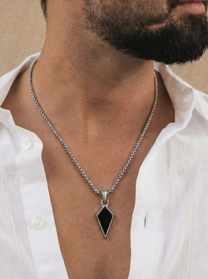 Black Geometric Shield Pendant Necklace for Men - 60 CM