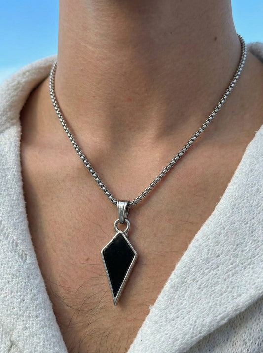 Black Geometric Shield Pendant Necklace for Men - 60 CM