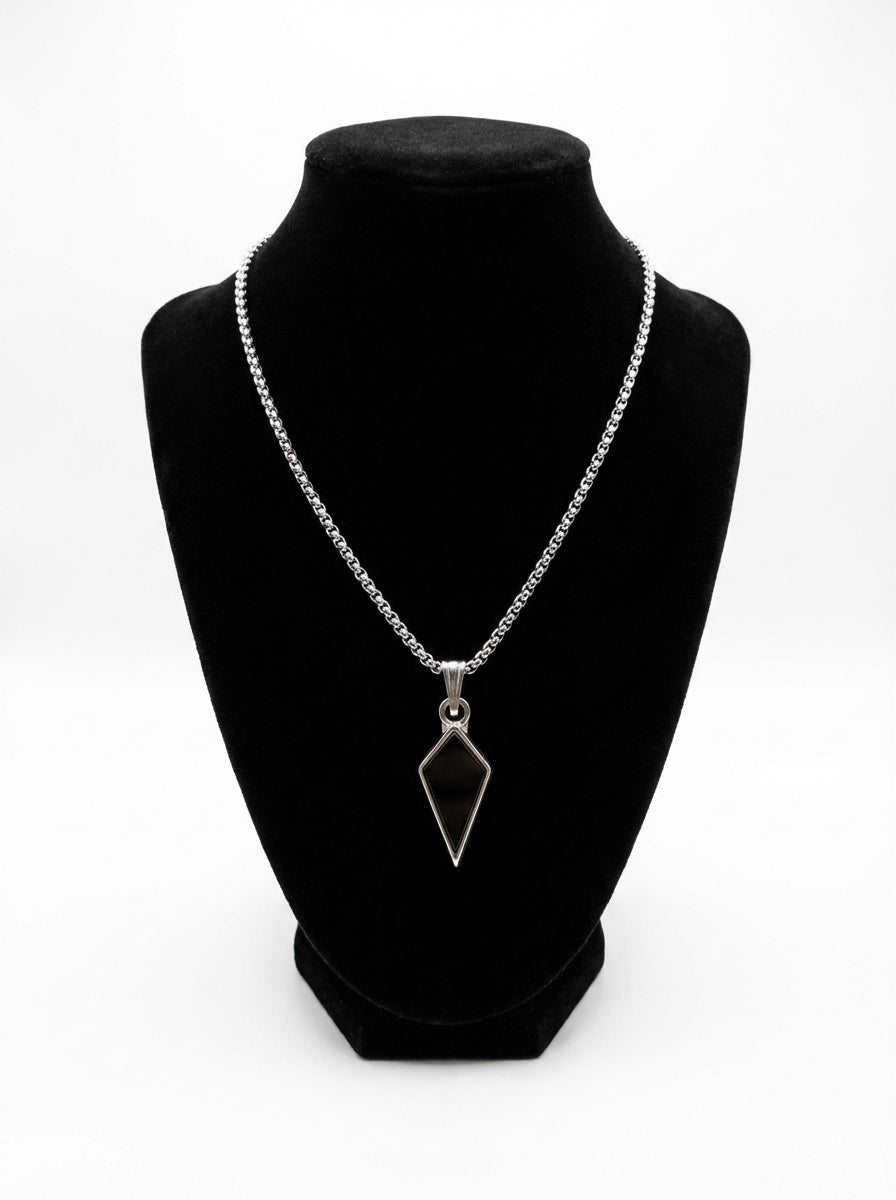 Black Geometric Shield Pendant Necklace for Men - 60 CM