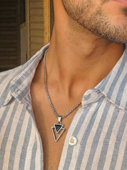 Black Inverted Triangle Pendant Necklace for Men - 60 CM