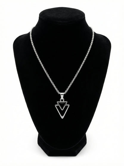 Black Inverted Triangle Pendant Necklace for Men - 60 CM