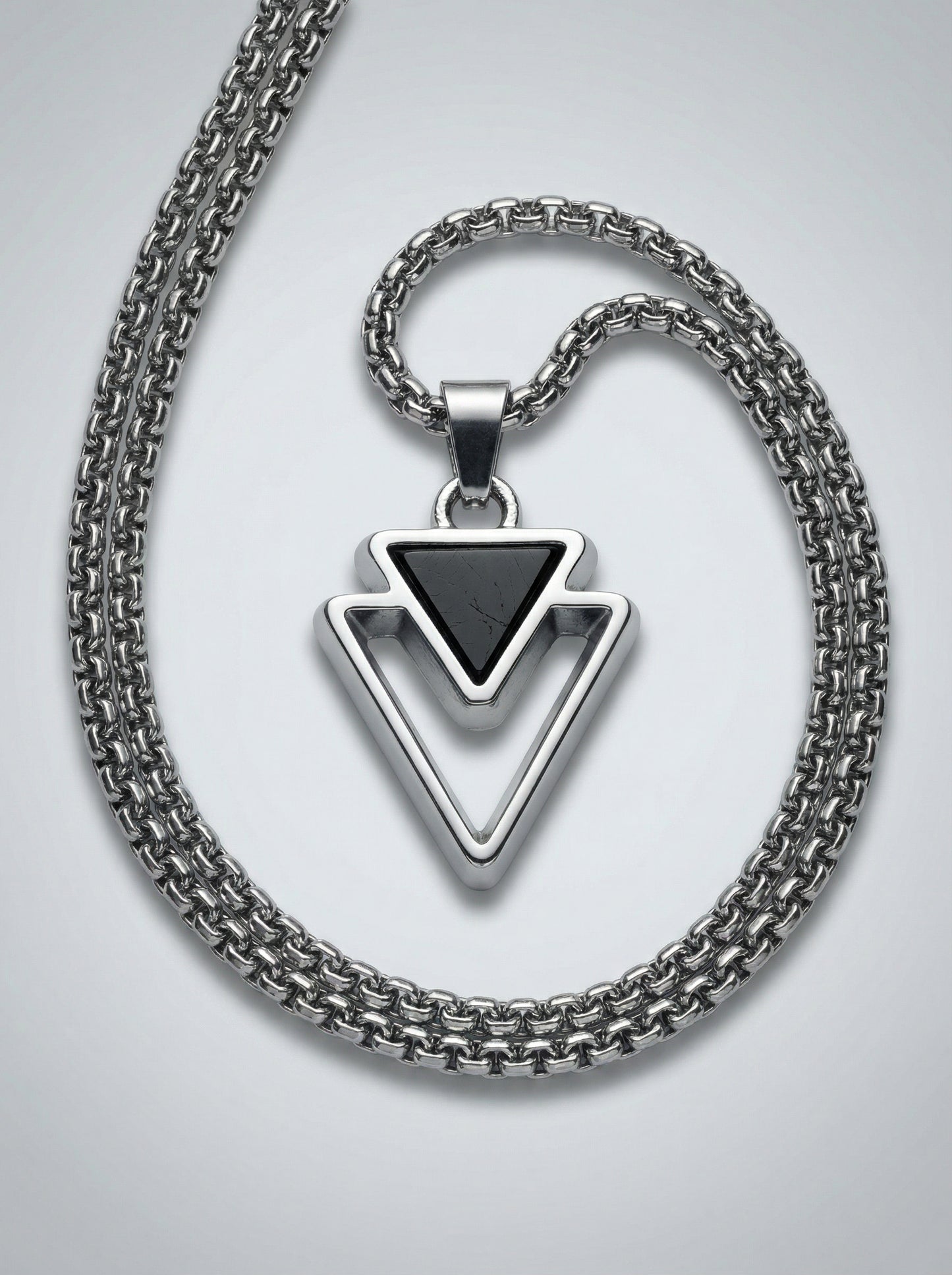 Black Inverted Triangle Pendant Necklace for Men - 60 CM