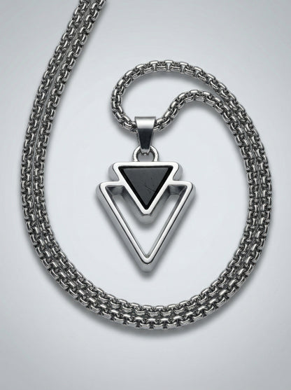 Black Inverted Triangle Pendant Necklace for Men - 60 CM
