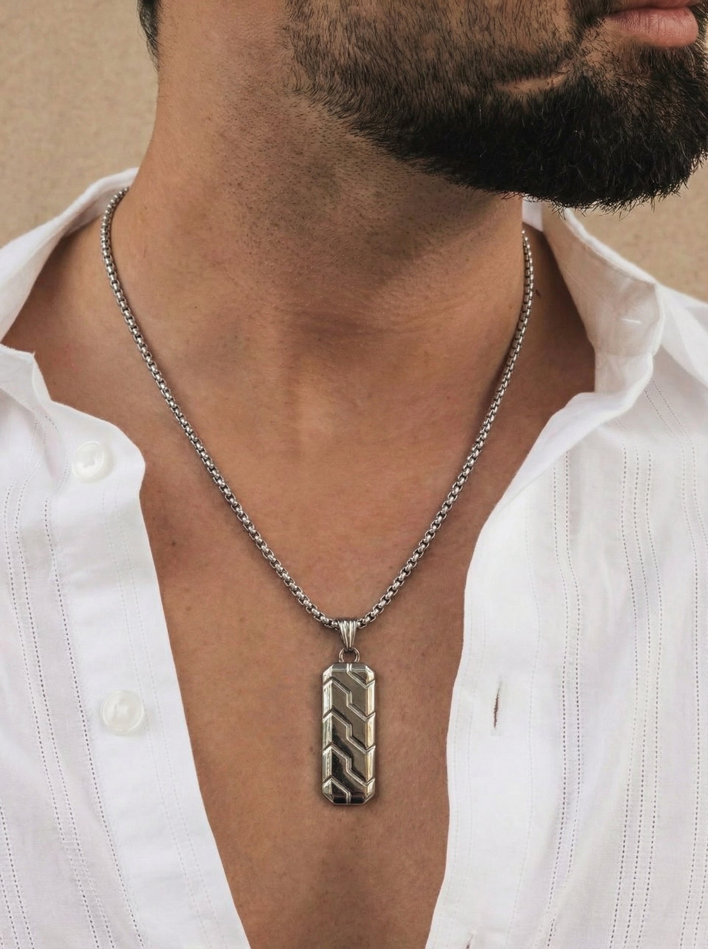 Dual Geometric Bar Pendant Necklace for Men - 60 CM