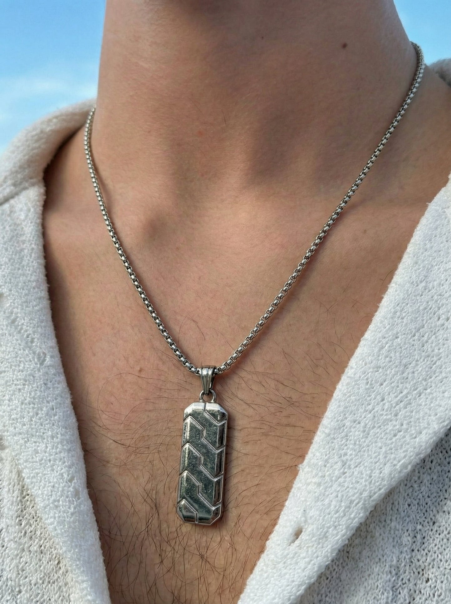 Dual Geometric Bar Pendant Necklace for Men - 60 CM