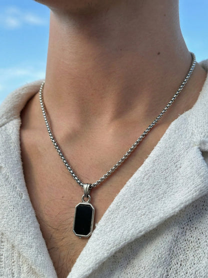 Classic Black Octagon Pendant Necklace for Men - 60 CM