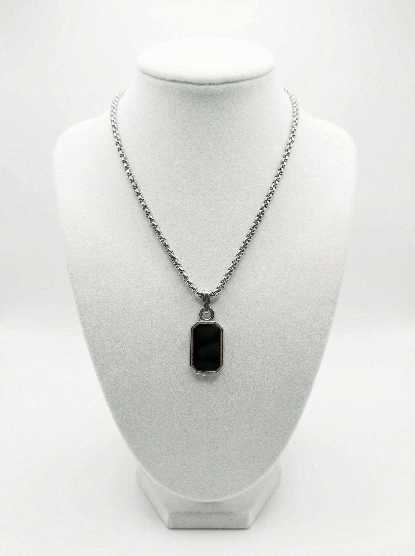 Classic Black Octagon Pendant Necklace for Men - 60 CM
