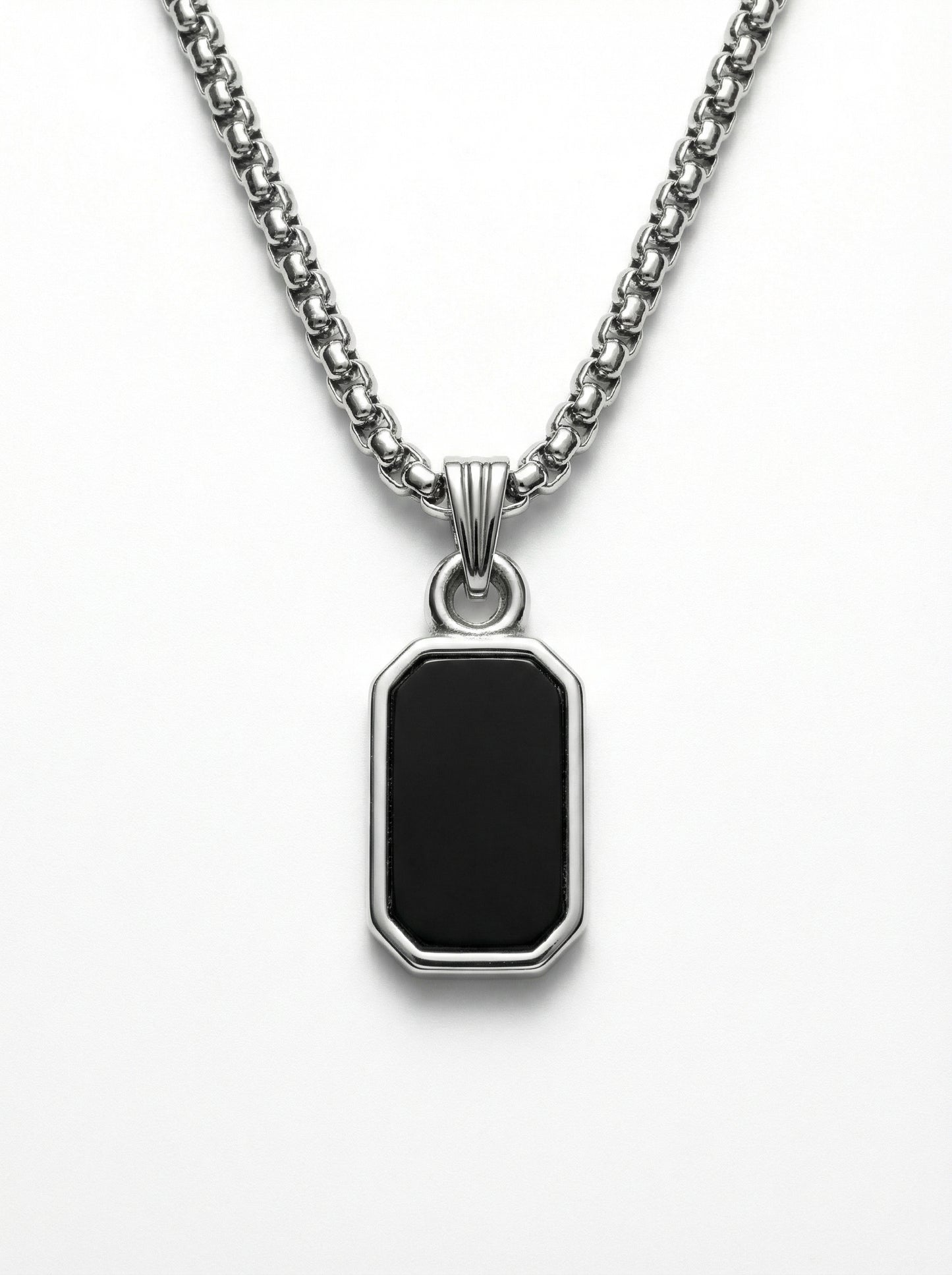 Classic Black Octagon Pendant Necklace for Men - 60 CM