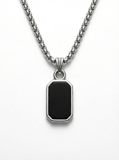 Classic Black Octagon Pendant Necklace for Men - 60 CM