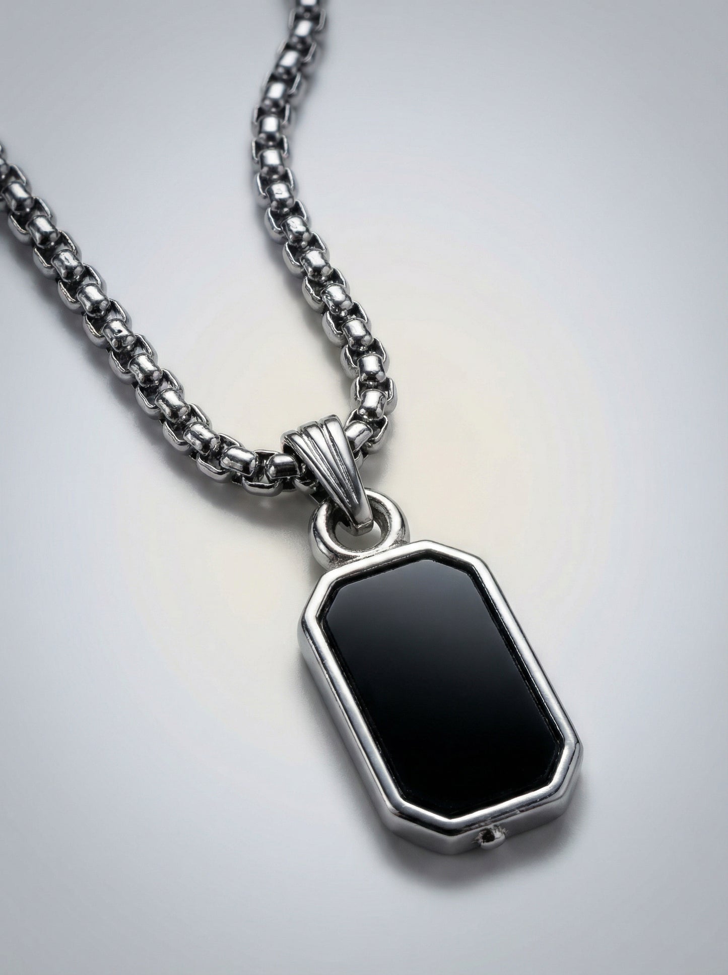 Classic Black Octagon Pendant Necklace for Men - 60 CM