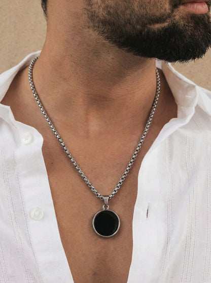 Classic Black Round Pendant Necklace for Men - 60 CM