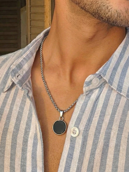 Classic Black Round Pendant Necklace for Men - 60 CM