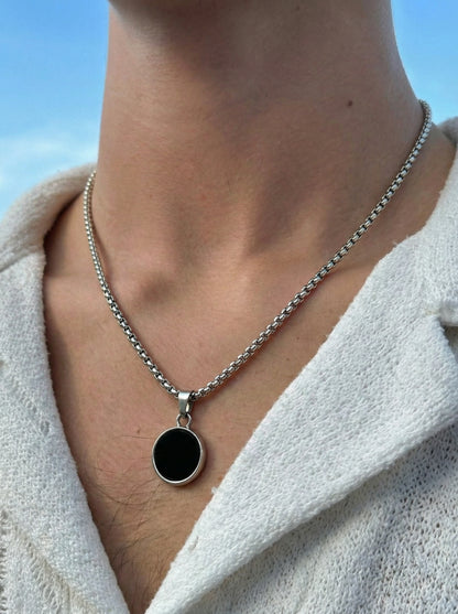 Classic Black Round Pendant Necklace for Men - 60 CM