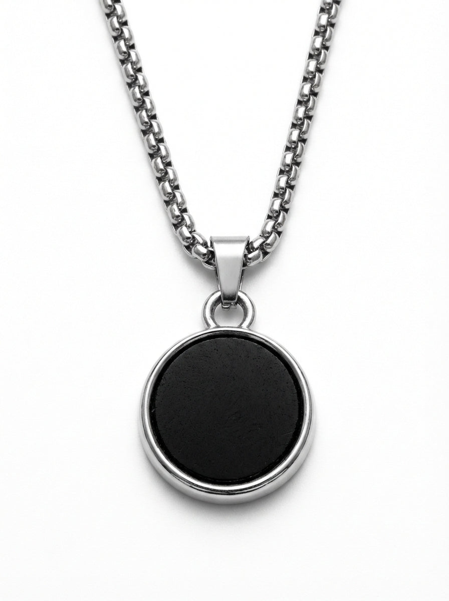 Classic Black Round Pendant Necklace for Men - 60 CM