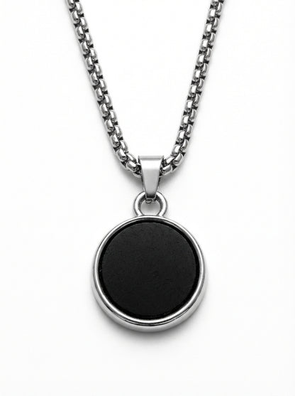 Classic Black Round Pendant Necklace for Men - 60 CM