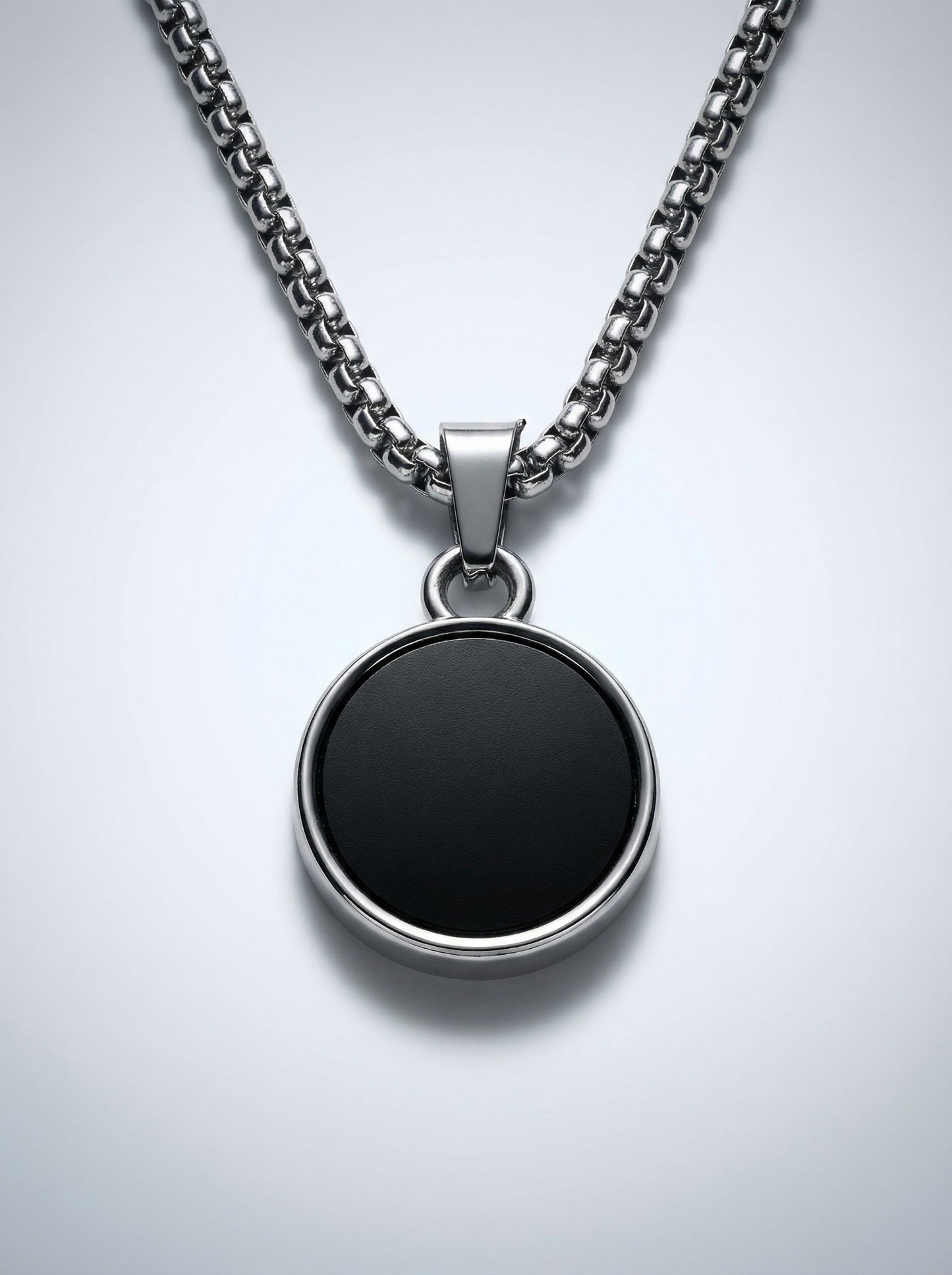 Classic Black Round Pendant Necklace for Men - 60 CM