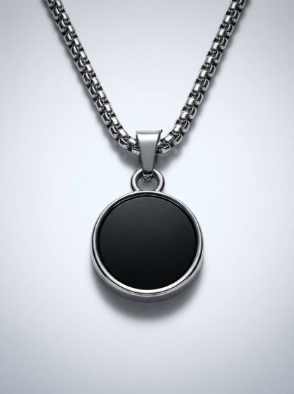 Classic Black Round Pendant Necklace for Men - 60 CM