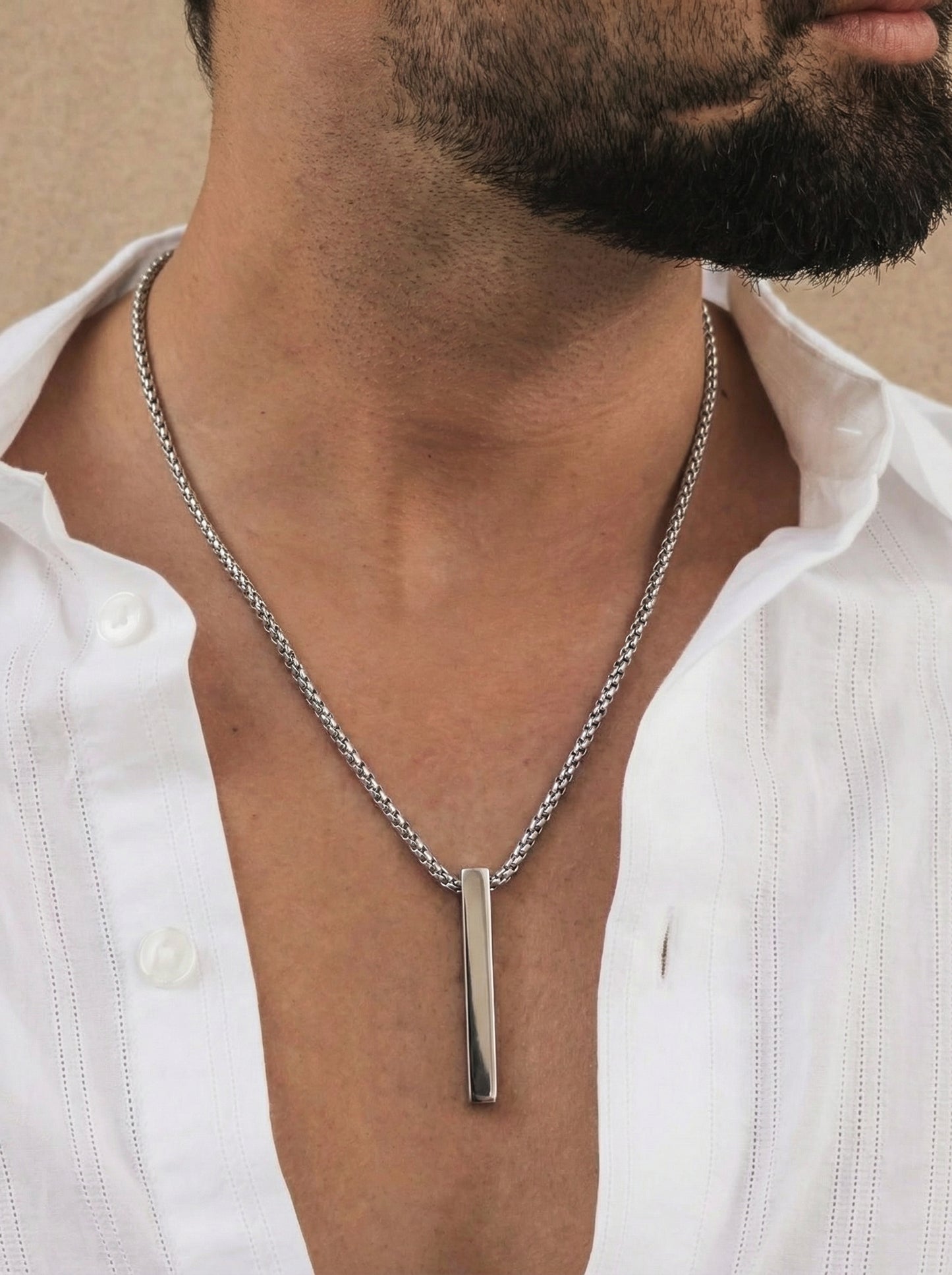 Sleek Silver Vertical Bar Pendant Necklace for Men - 60 CM
