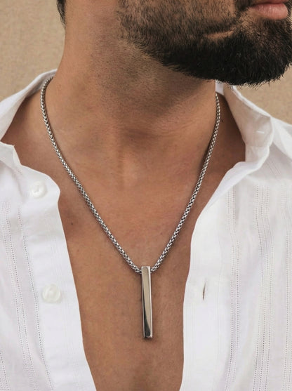 Sleek Silver Vertical Bar Pendant Necklace for Men - 60 CM