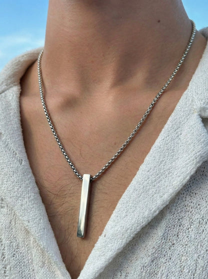 Sleek Silver Vertical Bar Pendant Necklace for Men - 60 CM