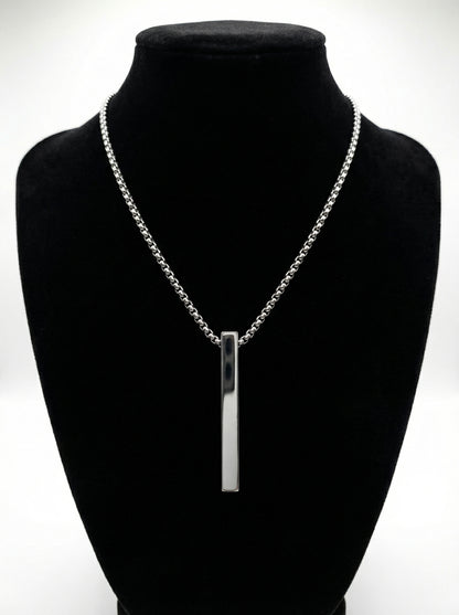 Sleek Silver Vertical Bar Pendant Necklace for Men - 60 CM