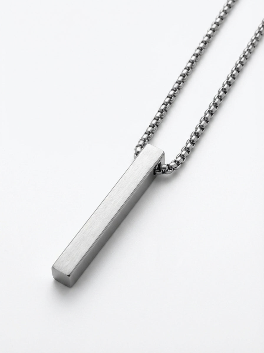 Sleek Silver Vertical Bar Pendant Necklace for Men - 60 CM